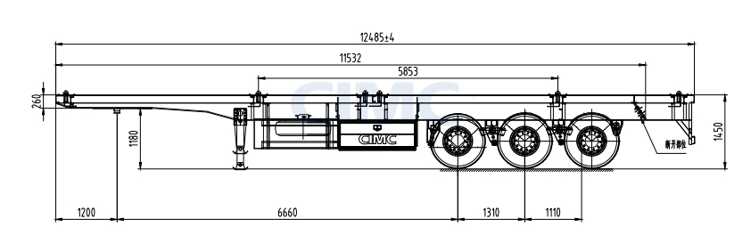 Drawing of CIMC 3 Axle Flatbed Tractor Trailer