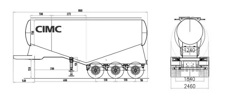 Drawing of CIMC 3 Axle 35CBM Bulk Cement Powder Tankers Truck