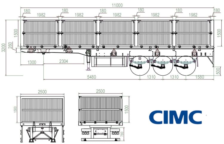 Drawing of CIMC 3 Axle 35CBM Tractor Tipper Semi Trailer