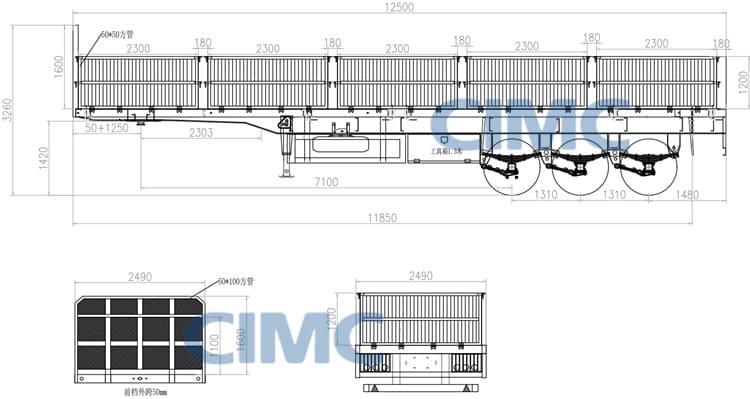 3 Axle Bulk Cargo Flatbed Semi Trailer with Side Walls for Sale in Rwanda