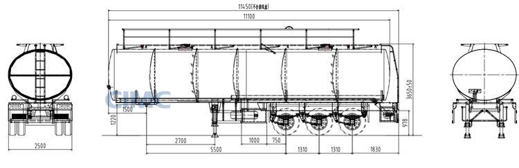 Drawing of 45000 Liters Aluminum Fuel Tanker Trailer
