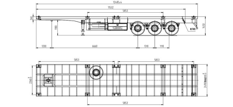 Drawing of flatbed semi trailer