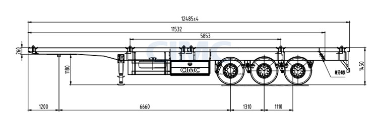 Drawing of 3 axle 40 foot flatbed trailer manufacturers
